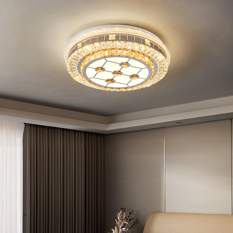 Crystal Ceiling Light - Round Vertical Gold